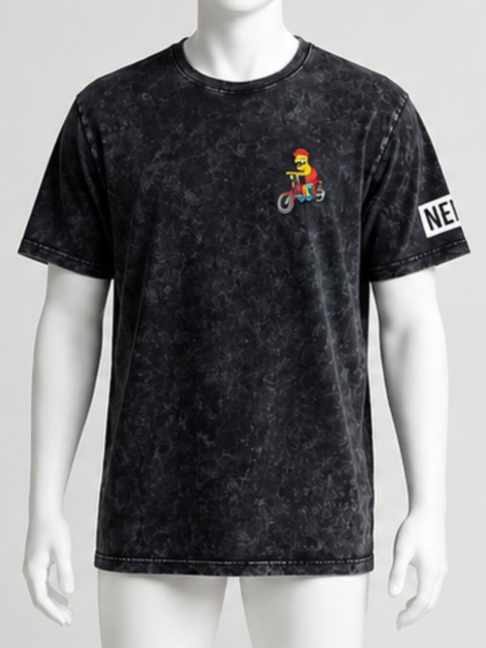 The Simpsons x NEFF Bart BMX Embroidered T-Shirt Black Acid Wash Men's L